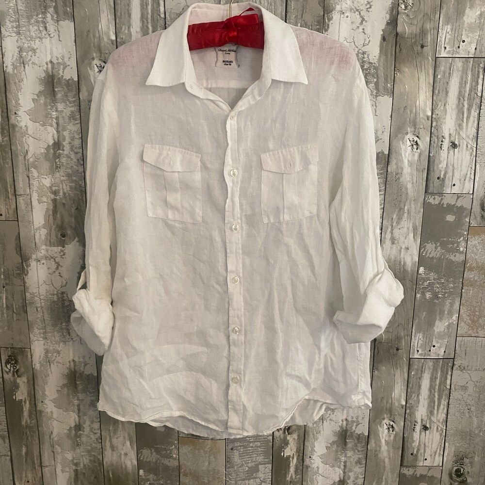 Baird McNutt white linen murano slim fit button up shirt M
